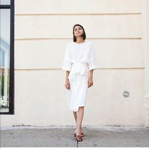 MiMu Maxi Sash Dress. Midi, 3/4 sleeve, white